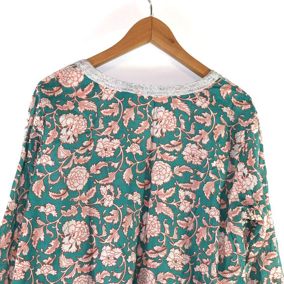 NWOT World Market Green Floral Print 3/4 Sleeves V-Neck Tunic size L/XL - Picture 5 of 8